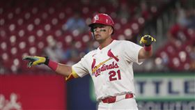 ▲努特巴爾（Lars Nootbaar）9局下上演飛撲美技。（圖／美聯社／達志影像）