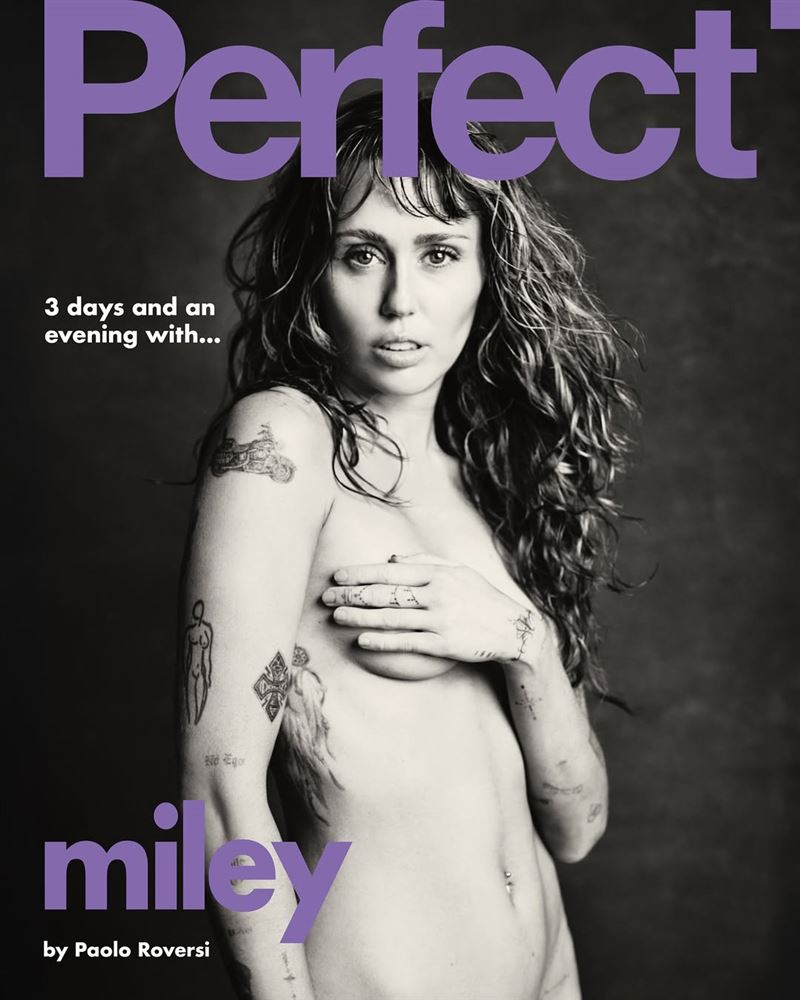 麥莉希拉Miley Cyrus全裸登雜誌封面。(圖/翻攝自IG@theperfectmagazine)