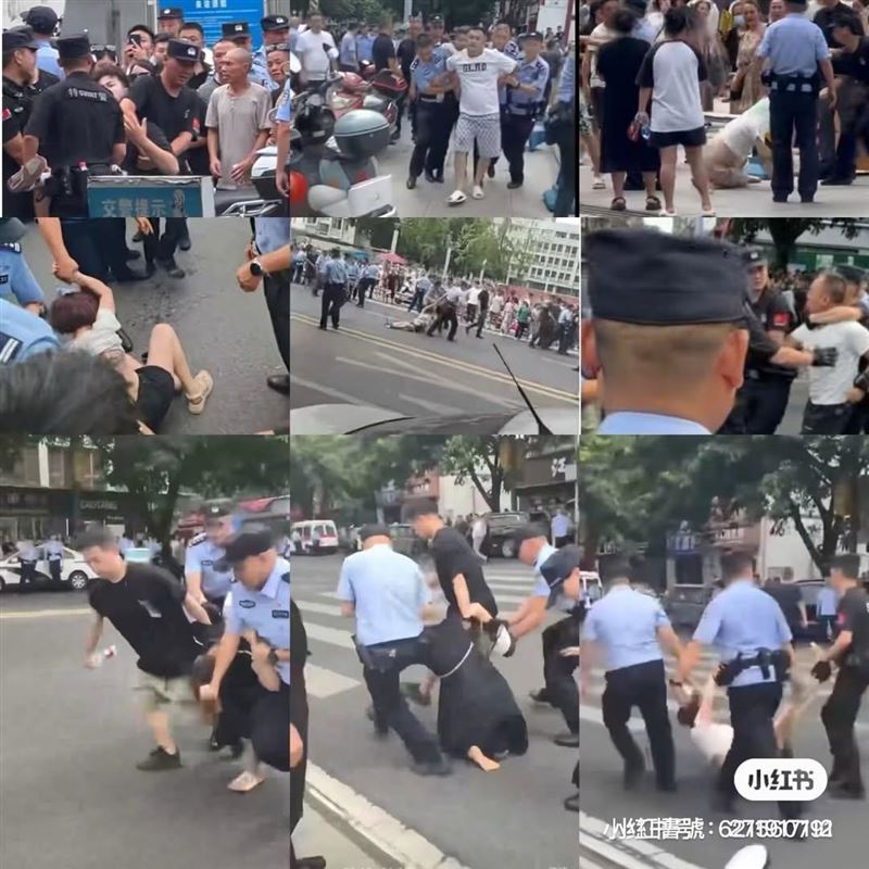 武警強制驅離抗議民眾。(圖/翻攝微博)