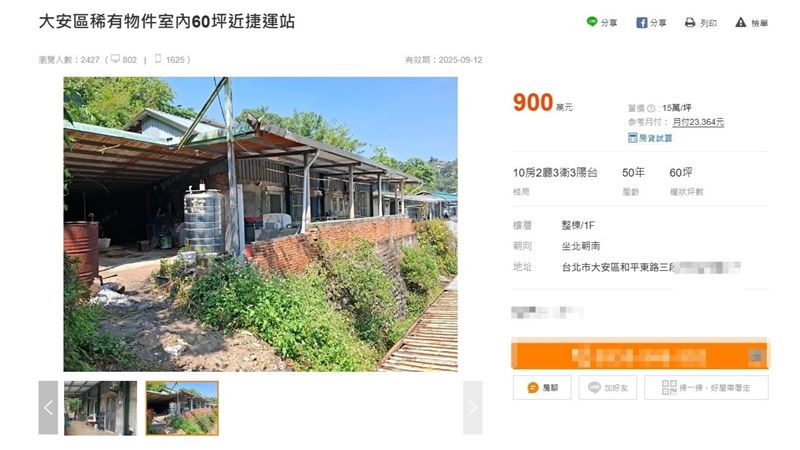 專家指出，大安區9百萬買到透天，應留意土地使用分區、建使照等問題。（圖／翻攝591房屋交易網）