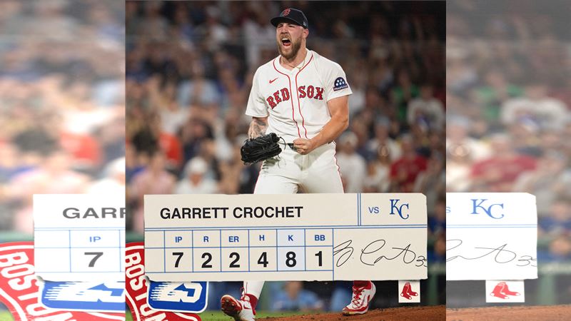 紅襪先發投手克羅謝(Garrett Crochet)暫居勝投、三振雙冠王。(圖/翻攝自紅襪推特)