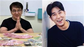 成龍（左）與房祖名（右）一同現身瑞士。（圖／翻攝自微博、IG）