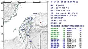 15:45東部海域發生規模6.2地震。（圖／氣象署）