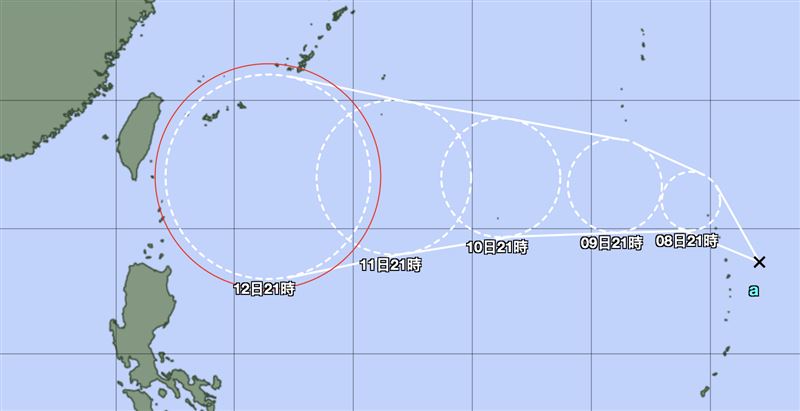 準楊柳預估路徑直逼台灣。(圖/翻攝自日本氣象廳)