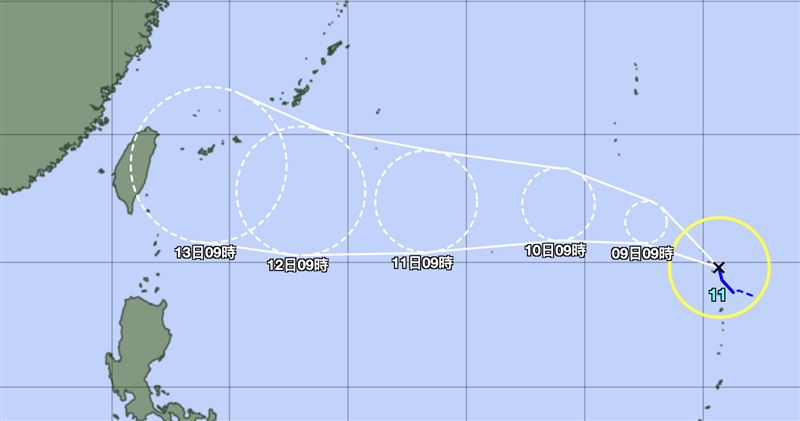 楊柳颱風持續朝西移動。（圖／翻攝自日本氣象廳）