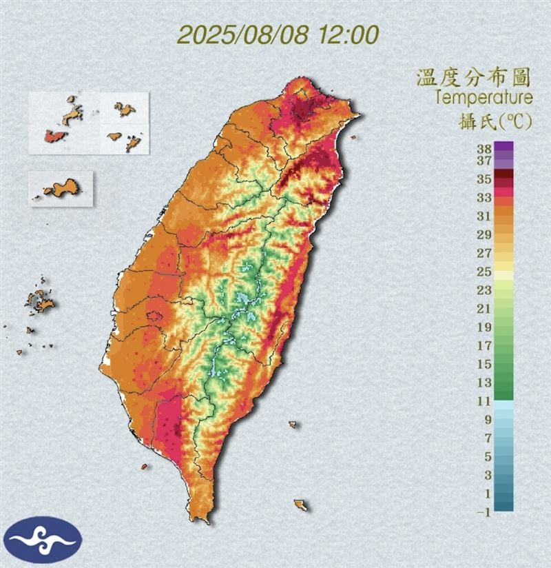 雙北熱到發紅。（圖／氣象署）