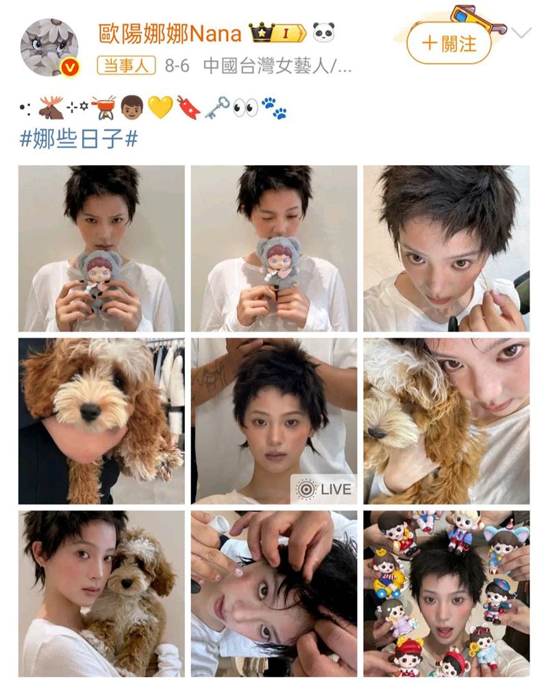 歐陽娜娜造型讓人耳目一新。（圖／翻攝自歐陽娜娜微博）