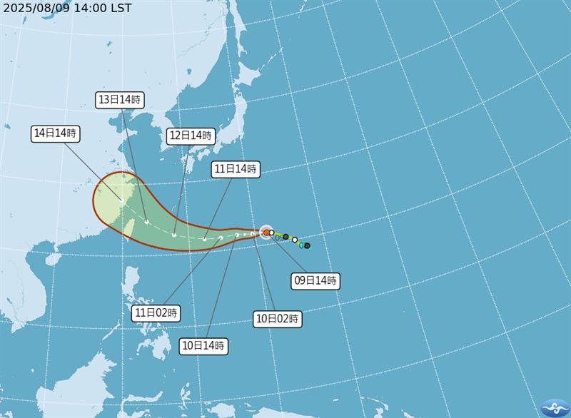 楊柳颱風未來路徑不確定仍大。（圖／翻攝自氣象署）