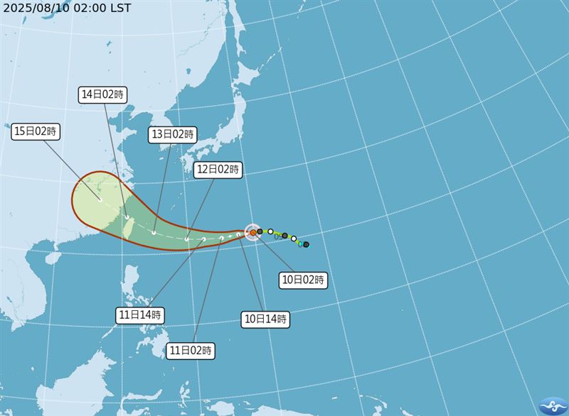 楊柳颱風路徑再南修。(圖/翻攝自中央氣象署)