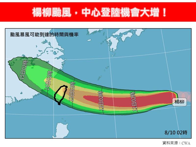 楊柳颱風中心登陸機會大增。(圖/翻攝自林老師氣象站)