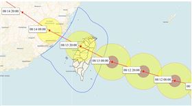▲登陸地點恐從宜蘭南偏至花蓮。（圖／翻攝自天氣職人-吳聖宇）

