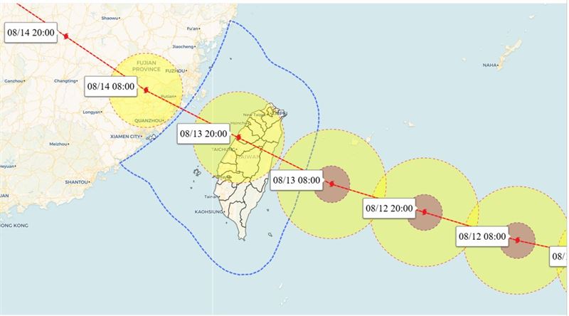 登陸地點恐從宜蘭南偏至花蓮。(圖/翻攝自天氣職人-吳聖宇)