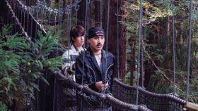 黃宣(前)與陳柏霖在樹頂步道尋找線索。（圖／《出去一下》提供）