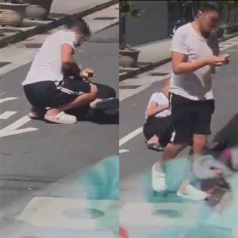 黃姓男子討錢不成，將父親壓制在地。（圖／翻攝自「爆料公社」臉書社團）