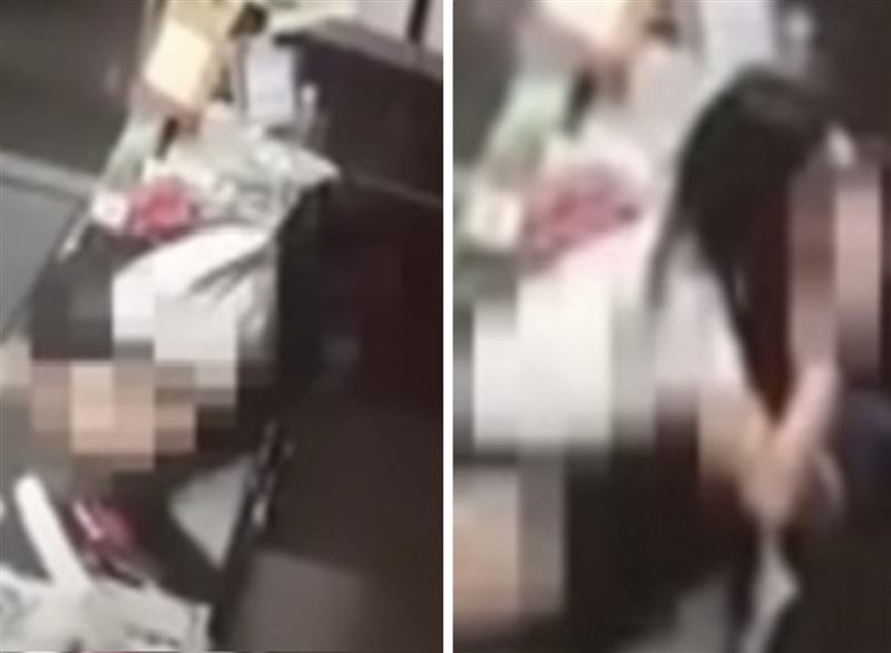 一名女子疑似酒醉,在全家櫃檯上「尿尿」並將其喝下。(圖/翻攝自爆廢公社)