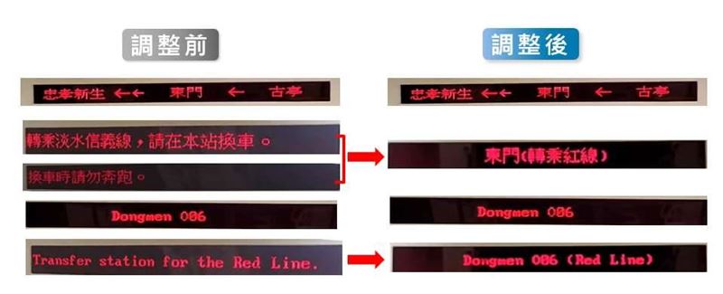 中和新蘆線試辦精簡列車到站顯示畫面。（圖／翻攝自北捷官網）