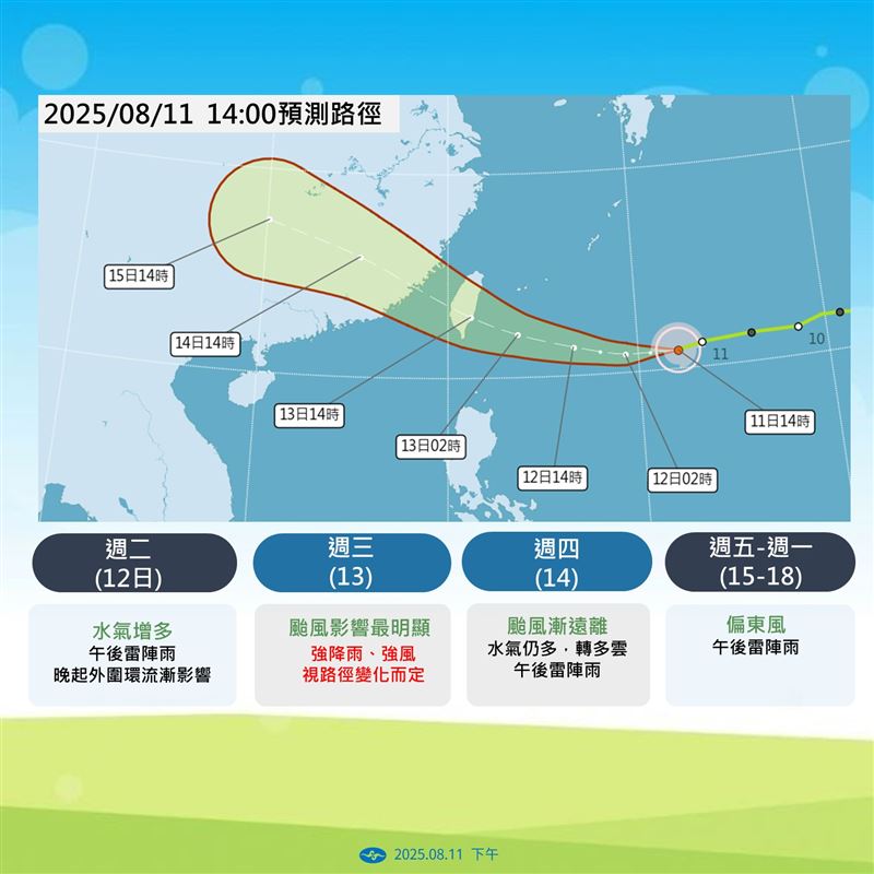 楊柳颱風最新預估路徑。（圖／氣象署）