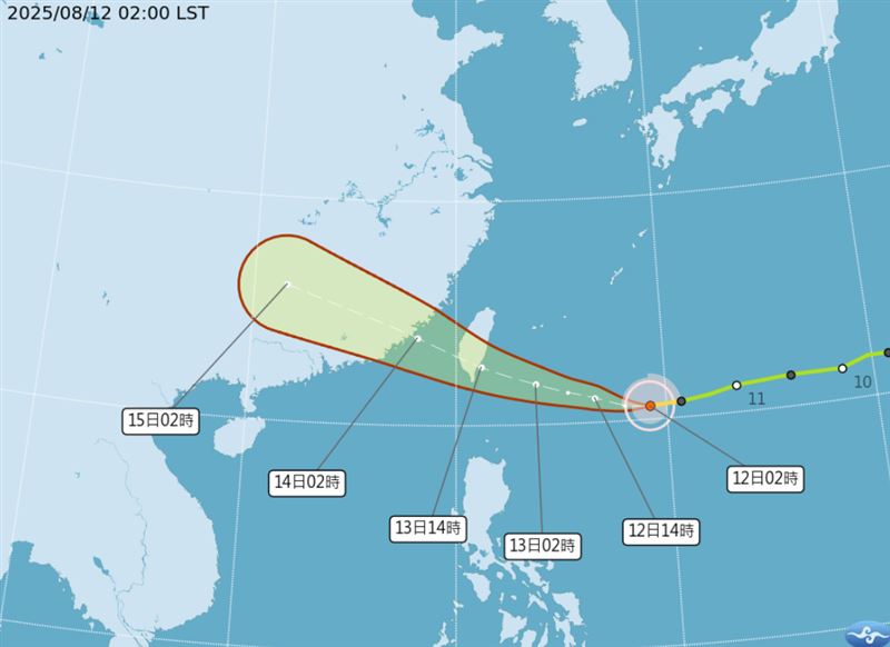 楊柳明日自東半部登陸並通過,為影響台灣最顯著的時期。(圖/中央氣象署)