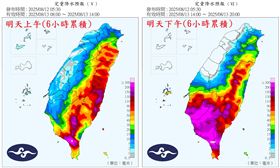 鄭明典貼出氣象署定量降水預報圖，他提醒，楊柳颱風通過台灣本島期間，短延時強降雨還是很需要提防！（圖／翻攝自鄭明典臉書）