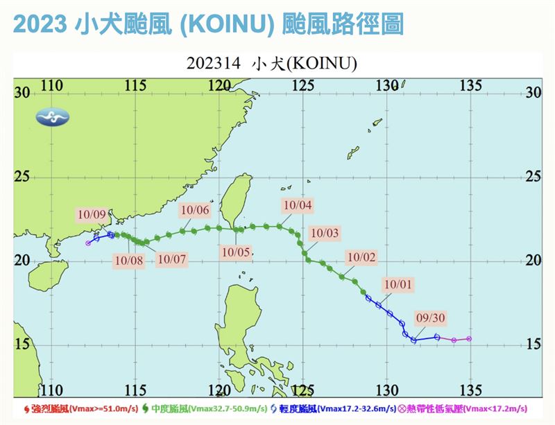 小犬颱風於2023年5日8時20分掠過屏東鵝鑾鼻。(圖/翻攝自國家災害防救科技中心)