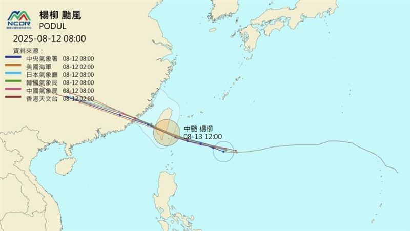 最新各國預測路徑大致一致，都預估颱風將登陸「穿過台灣」。（圖／翻攝自NCDR）