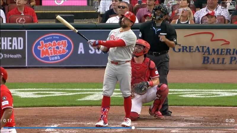 舒瓦伯(Kyle Schwarber)炸裂本季第42轟,超車大谷翔平。(圖/翻攝自MLB官網)