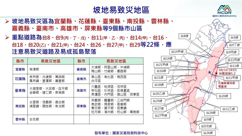 淹水警戒地區和坡地易致災地區。（圖／國家災害防救科技中心提供）