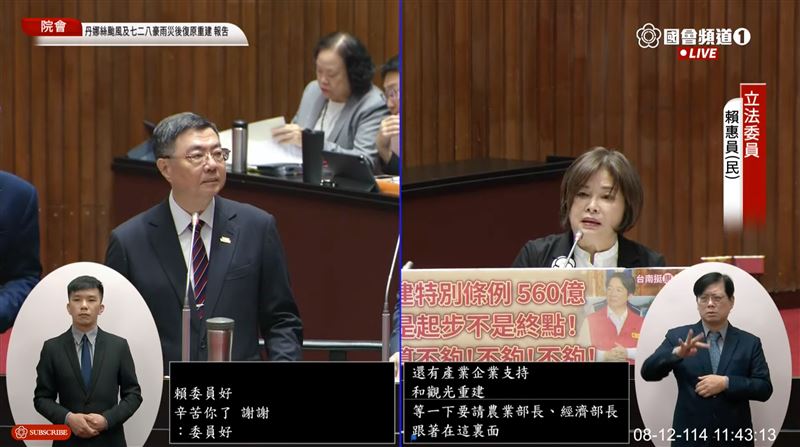 民進黨立委賴惠員認為，行政院應在普發現金一萬元的基礎上，針對中低收入戶每戶加碼一萬元。（圖／翻攝自國會頻道）