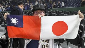 12強台灣奪冠  東京巨蛋場邊球迷狂歡（2）世界12強棒球賽台灣隊24日在東京巨蛋與日本隊交手爭搶冠軍，終場由台灣奪得勝利，場邊有球迷同時舉起台灣與日本國旗象徵台日友好，也為台灣拿勝感到開心。中央社記者鄭清元攝  113年11月24日