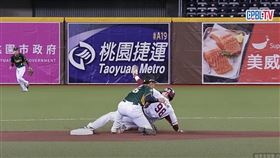 ▲樂天桃猿陳晨威盜壘遭改判讓總教練古久保健二不滿。（圖／翻攝自CPBLTV）