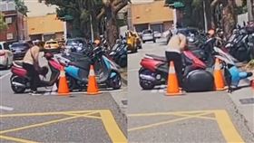 三寶嬤喬車位「弄倒機車就閃人」！過程全被拍　車主火大報警了。組合圖／爆料公社