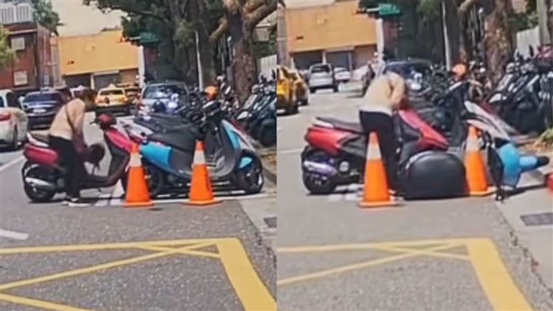 婦人「做案」過程全被熱心民眾的行車紀錄器拍下。（組合圖／翻攝自爆料公社）