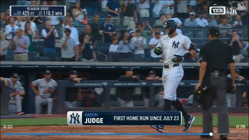 賈吉（Aaron Judge）敲出傷癒復出首轟。（圖／翻攝自MLB官網）
