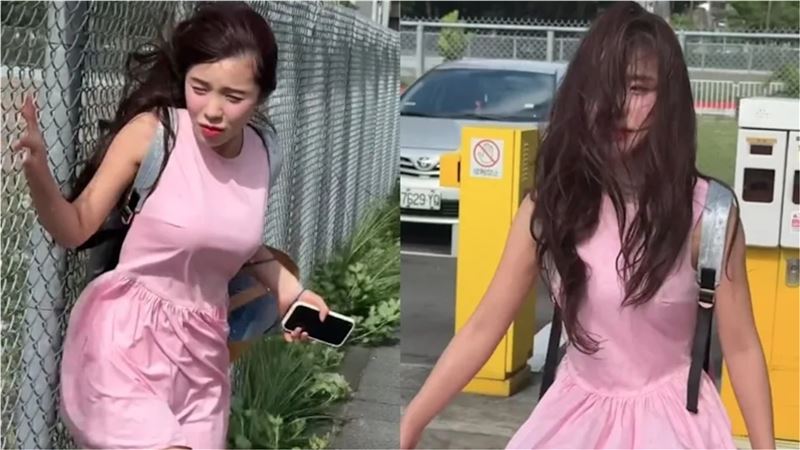 李多慧來台3年嗆不怕颱風！下秒被吹撞牆