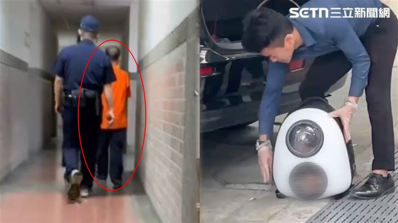 張介宗一雙藍白拖步伐蹣跚，身穿橘色polo衫現身法庭。（圖／民眾提供）