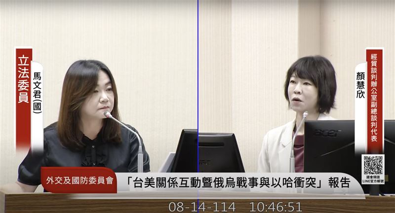 顏慧欣（右）表示，韓國跟美國本來就有自由貿易協定，所以韓國工具機輸美是零關稅。（圖／翻攝自國會頻道）