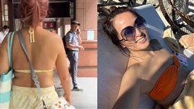  脫口秀演員凱莉穿比基尼走在台北街頭。（圖／翻攝自IG @bailingguo_news）