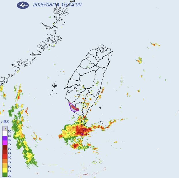 高雄市、屏東縣防大雷雨。（圖／氣象署）