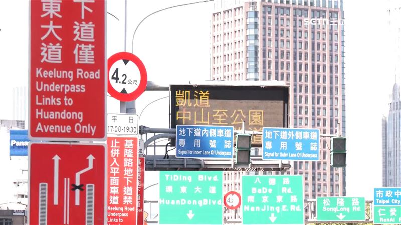 北市基隆路地下道前，指示牌數量眾多