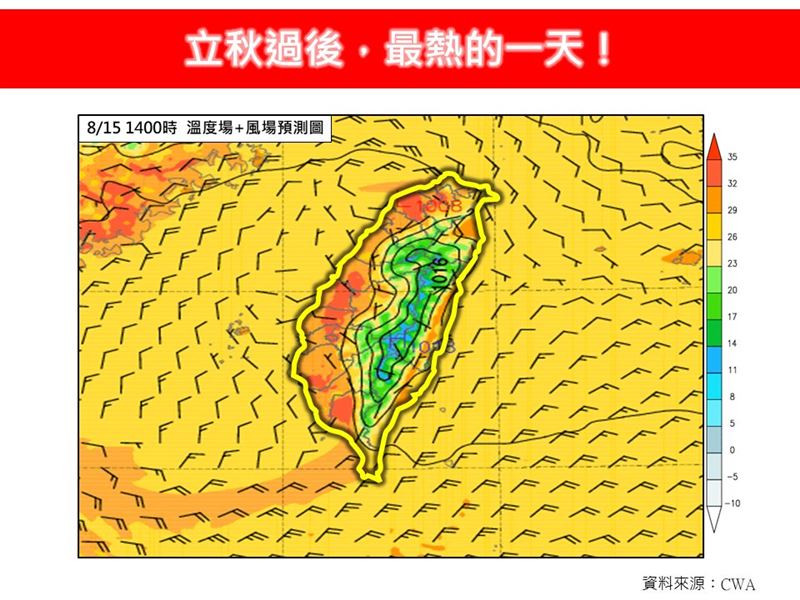 今天是立秋後最熱一天，高溫衝38度。（圖／翻攝自林老師氣象站臉書）