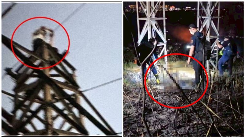 20歲男為了拍落日美景，攀上電塔觸電燒成焦屍，引發火燒山事故。（圖／翻攝畫面）