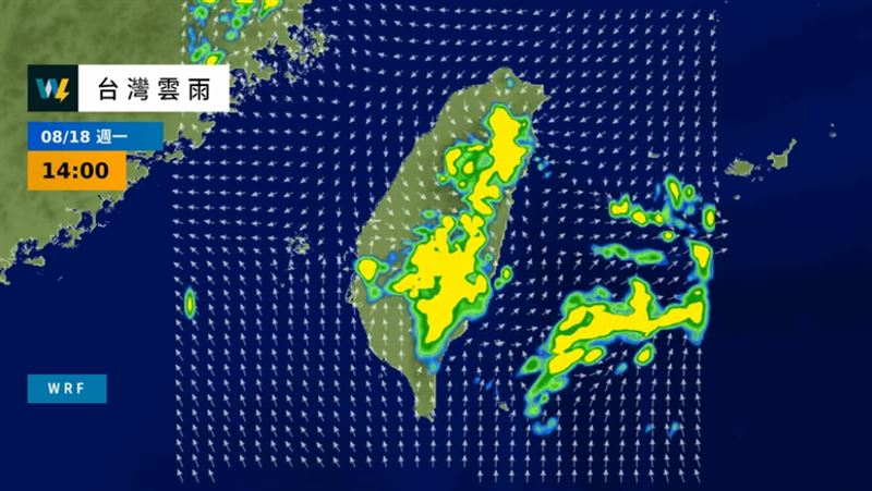 下週各地都有午後雷陣雨機會，且要留意台灣東邊的熱帶擾動發展。　（圖／翻攝自天氣風險臉書）