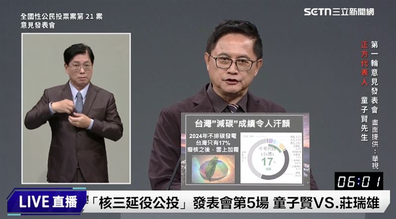莊瑞雄與童子賢核三辯論。（圖／翻攝畫面）