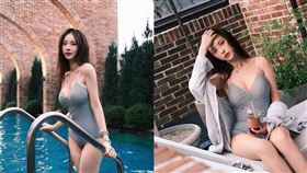 奎丁15日大方分享一系列身穿泳衣，站在泳池旁擺拍的辣照。（圖／翻攝自IG）