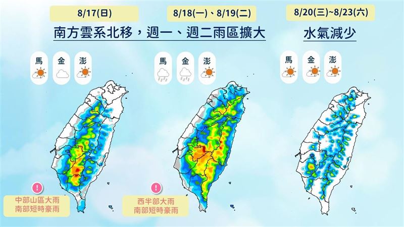 今午後變天「南部防豪雨」 明起雨區擴大