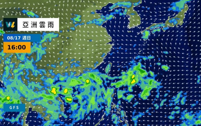 今日白天普遍為32至35度，午後山區容易有對流雲系發展，中南部須留意有短時較大雨勢。（圖／翻攝自天氣風險 WeatherRisk 臉書）