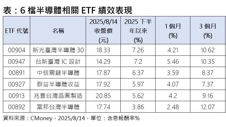 6檔半導體相關ETF績效表現。(圖/CMoney)