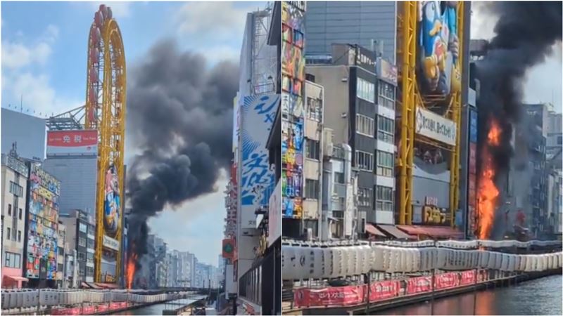 大阪道頓堀傳火警，有兩名消防員喪生。（圖／翻攝自X平台 @hironosuke0129）