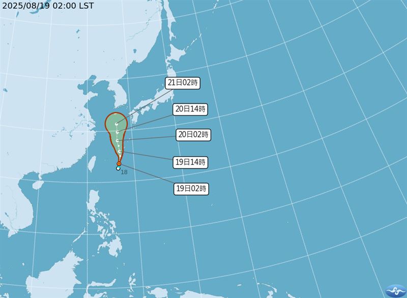 TD15預計今日增強為颱風玲玲。（圖／氣象署）