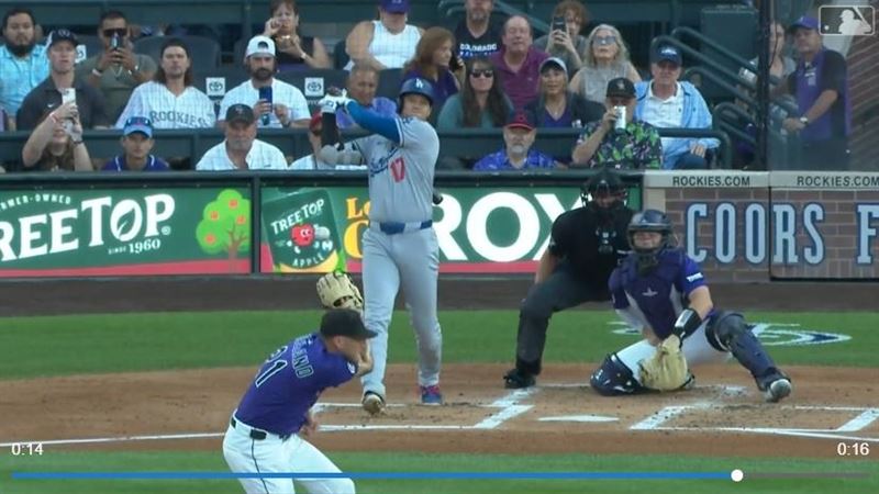 大谷翔平強襲球差點打到洛磯先發投手。（圖／翻攝自MLB官網）